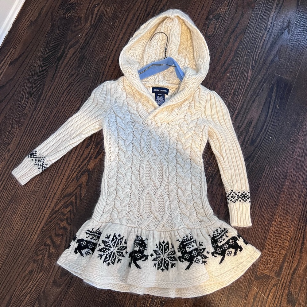 Ralph Lauren girl’s sweater dress and scarf lamb’s wool 3T